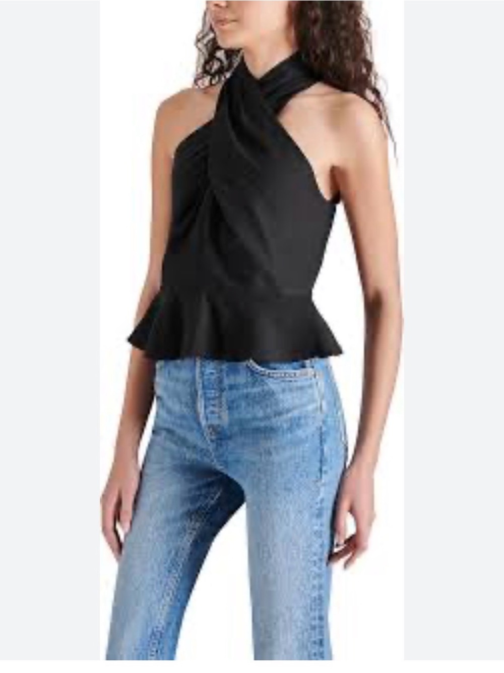Steve Madden Black Twist Halter Peplum Top